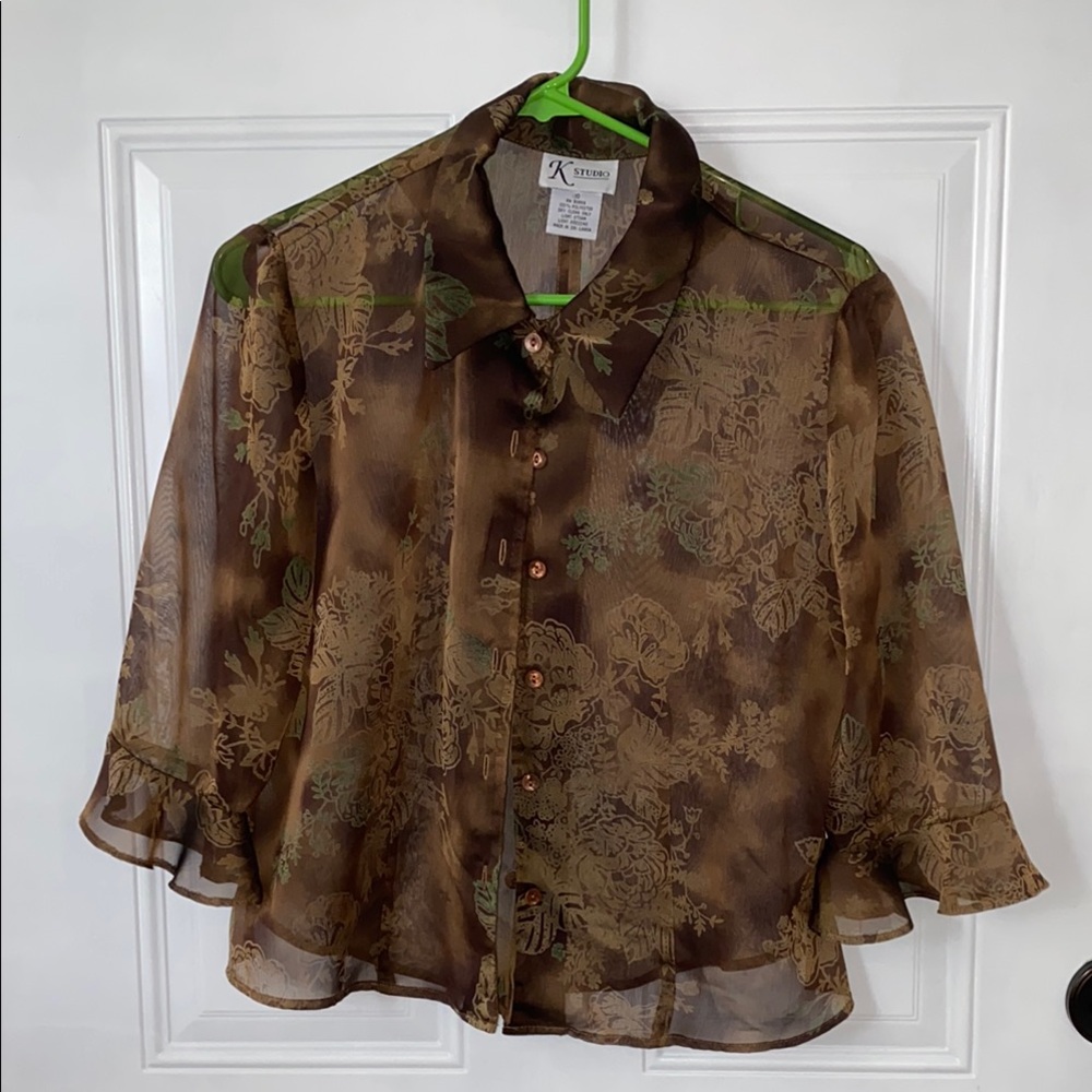 Sheer Brown Floral Blouse